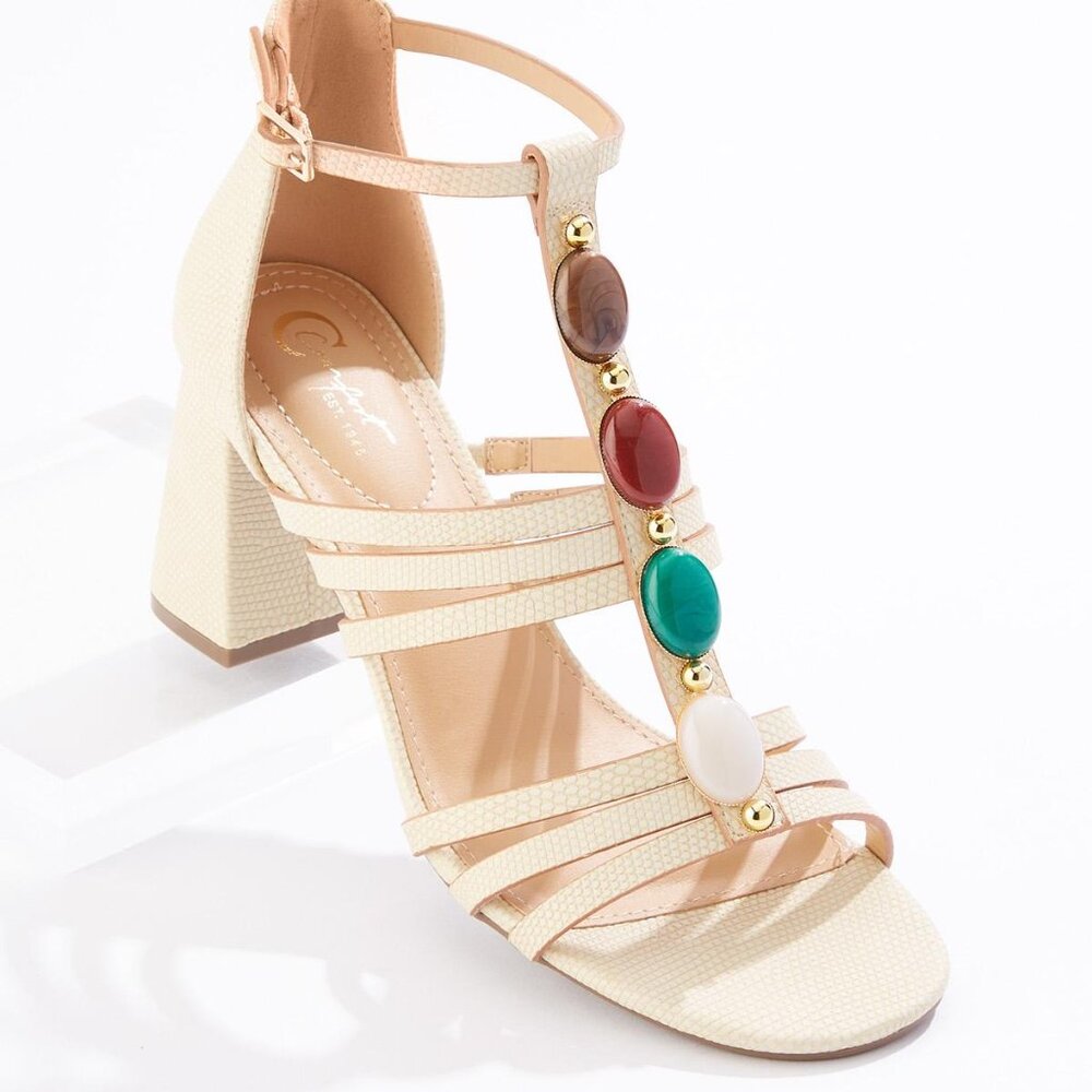 Cato Multi Stone T-Strap Heeled Sandals
